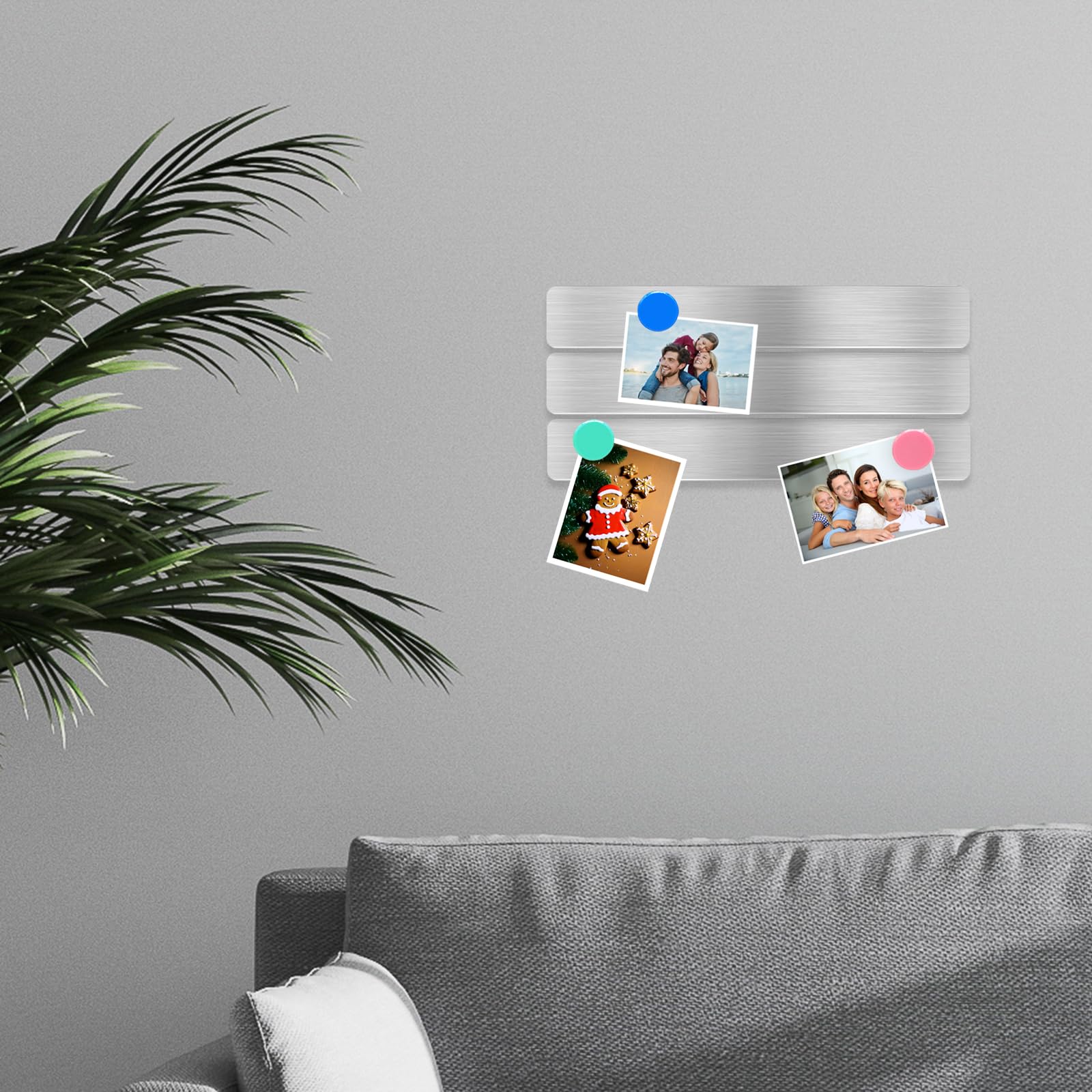 Kit Tableau Magnétique Mural DUJEQM - 6 Bandes Acier Inox + 10 Aimants Colorés, Autocollant, Pour Frigo, Bureau, école