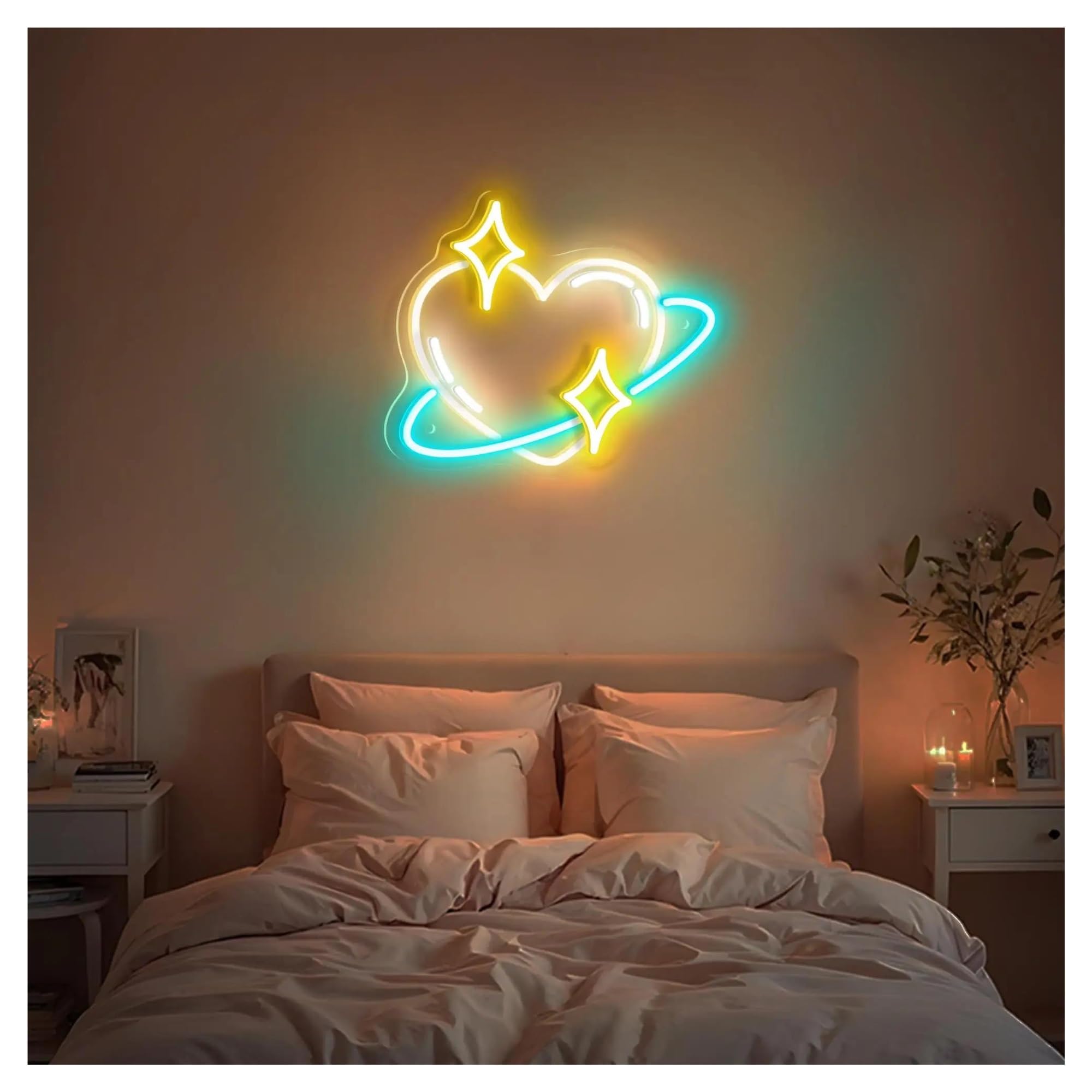 Wiszące neony artystyczne Walentynki Serce Bling Neon Znak Unikalna Para Romantyczny Dom Sypialnia Bar Klub Dekoracja Ścienna Sztuka Wisząca 38 Cm(B)