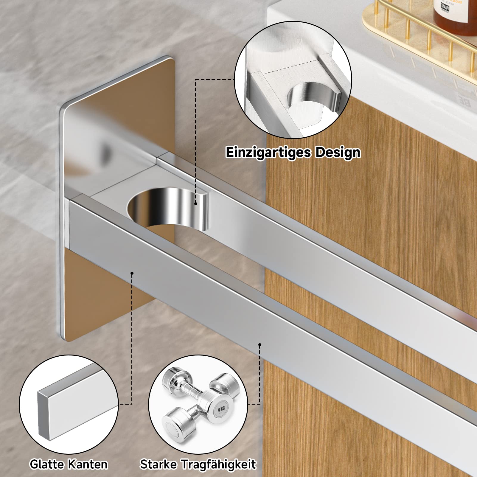 Igoods handdoekrek dubbele stang zonder boren - handdoekrek badkamer - handdoekhouder - handdoekstang - 60cm - Grijs