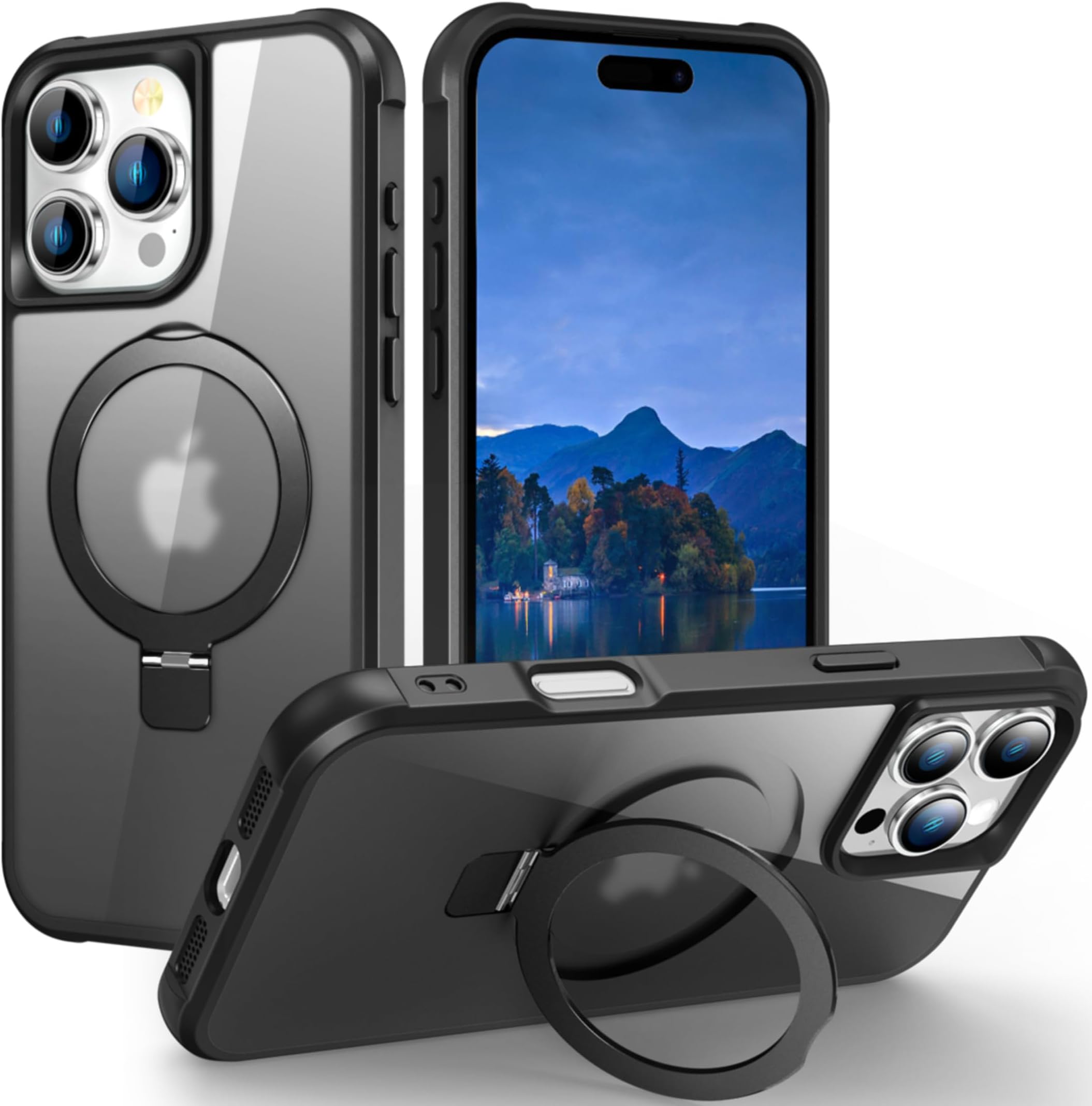 Hocasefor iPhone 16 Pro Case 6.3", with Magnetic Ring Stand [Compatible with MagSafe] [Military Grade Protection] Slim Shockproof Translucent Protective Phone Case - Black