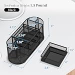SUPEASY Mesh Desk Organizer, Desk Organizers and Accessories, Pen Holder with Drawers, Pencil Holder for Desk with 2 Drawer for Office Supplies, Black