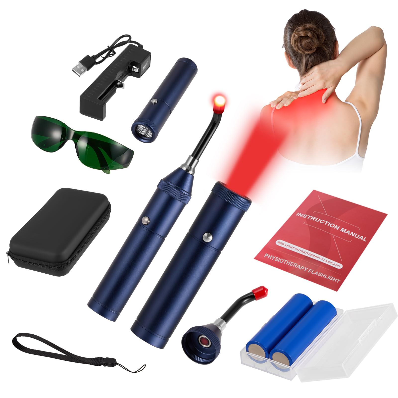 Dispositivo di terapia a luce rossa, 2 in 1 torcia a infrarossi con 5 LED (460nm, 630nm, 660nm, 850nm, 940nm), penna per strumenti ricaricabile USB
