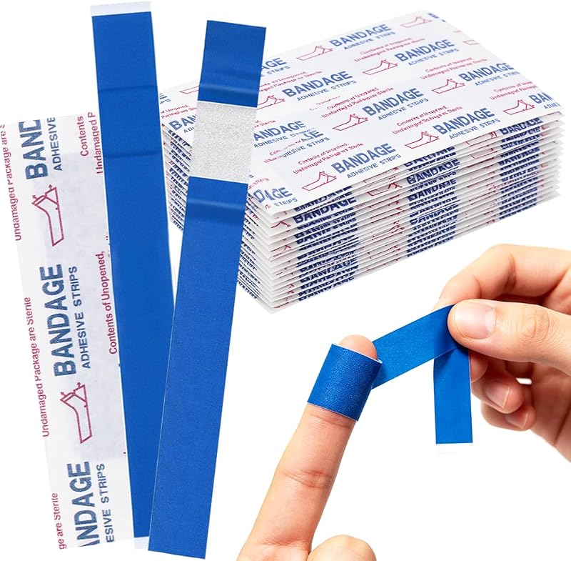 100 vendas azules para dedos, tiritas extralargas para servicio de alimentos, vendaje azul detectable, punta del dedo, impermeable, flexible para catering, primeros auxilios y suministros para el cuidado de heridas