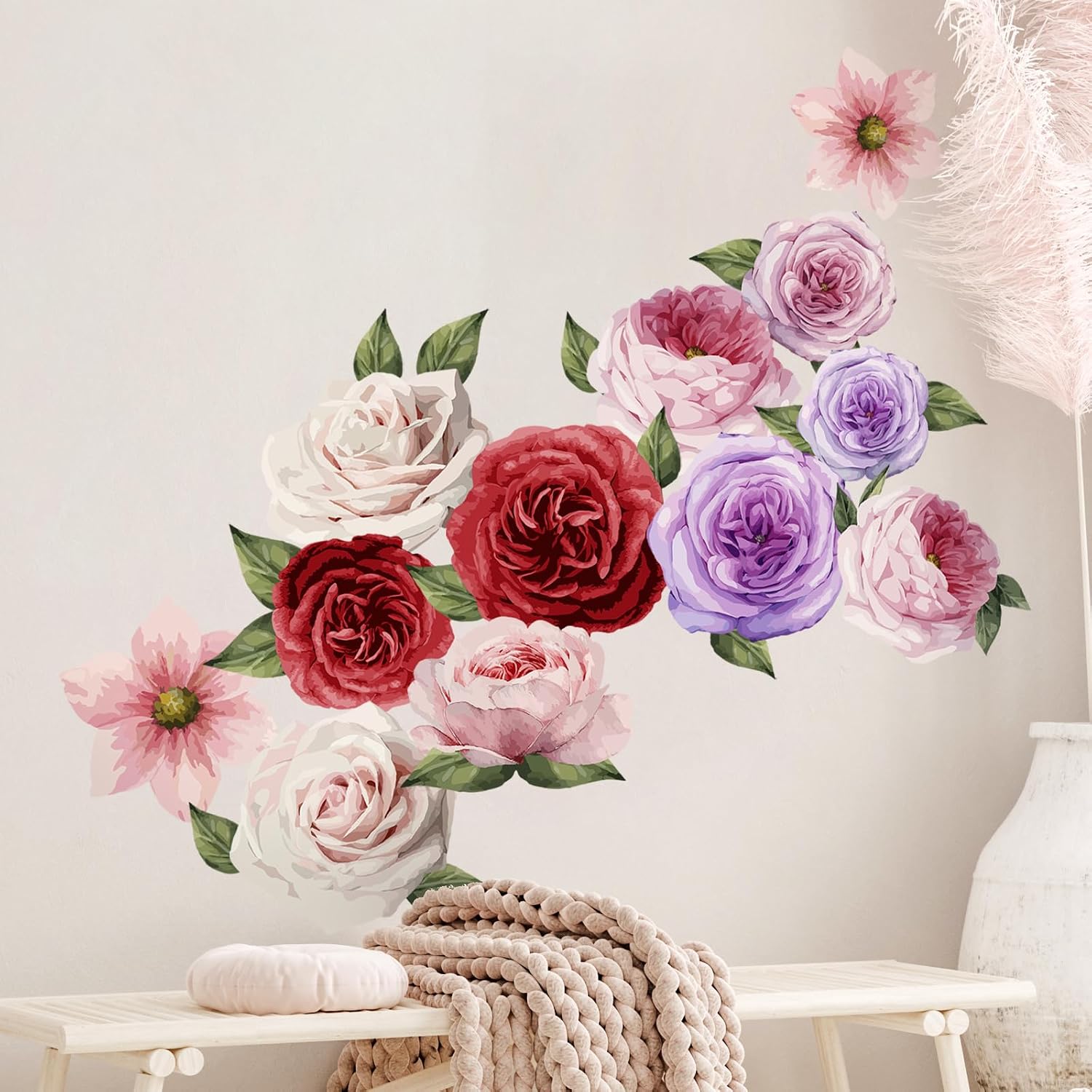 Amazon.com: Supzone Colorful Rose Peony Vintage Wall Decals - 16pcs Eco ...