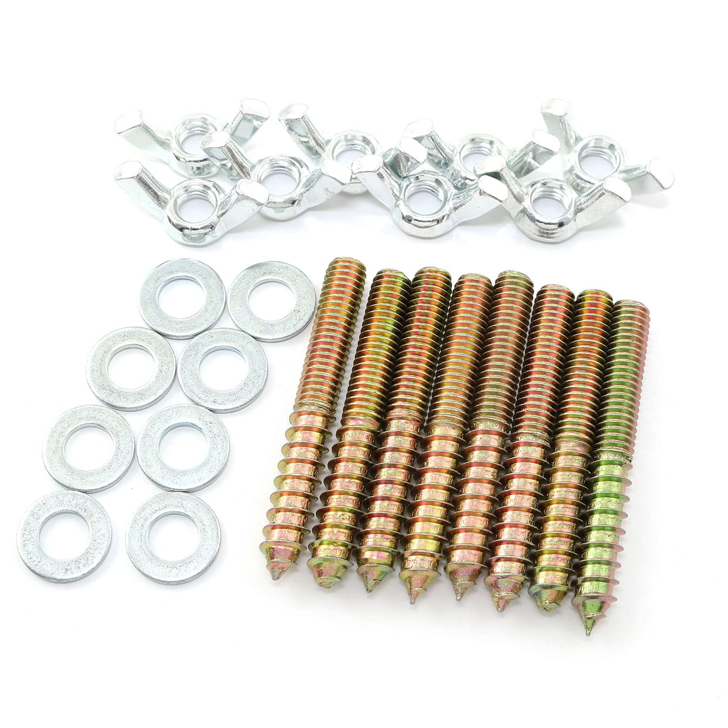 Pro Bamboo Kitchen 8pcs Hanger Bolts 3/8-16 x 3 Double Headed Screws with 3/8-16 Wing Nuts and 3/8" Flat Washers Self Tapping Fixed Screws for Pet