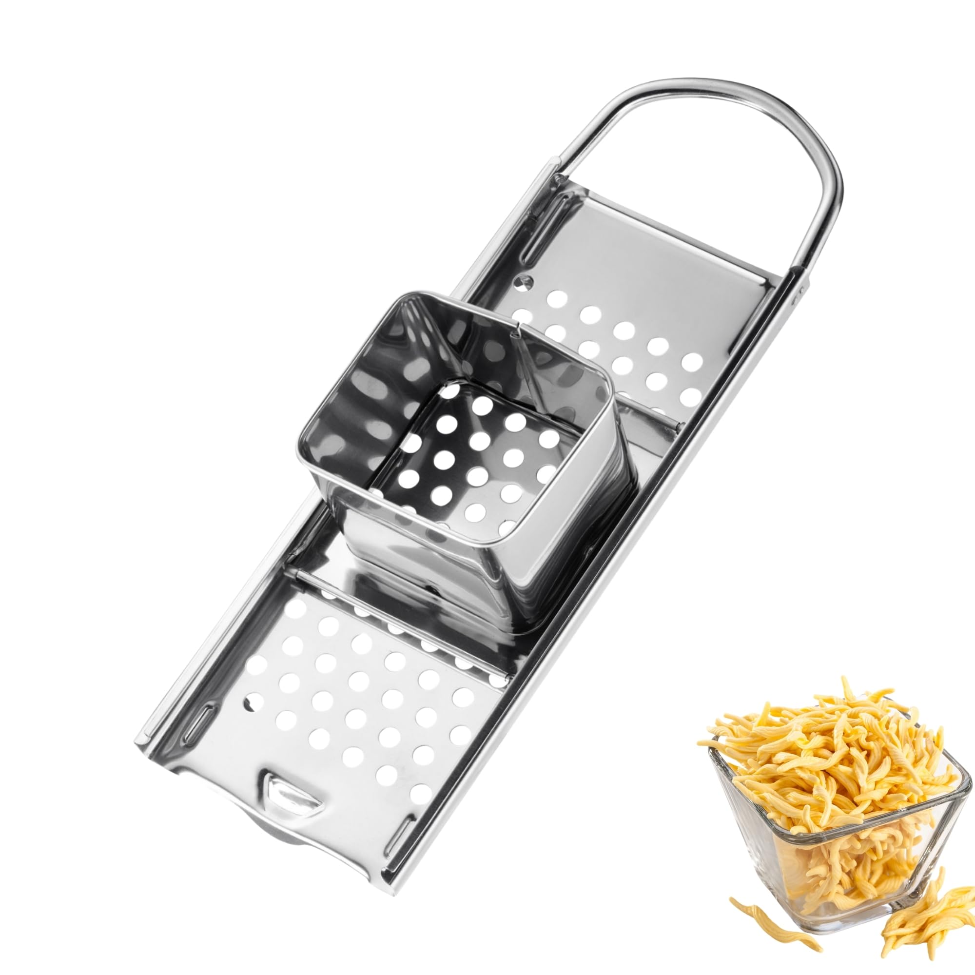 Westmark Spätzle Slicer Knöpfle INOX - Stainless Steel spaetzle Grater for fine Knöpfle & Spätzle - with Slide for Easy Slicing - Silver, 31.5 cm