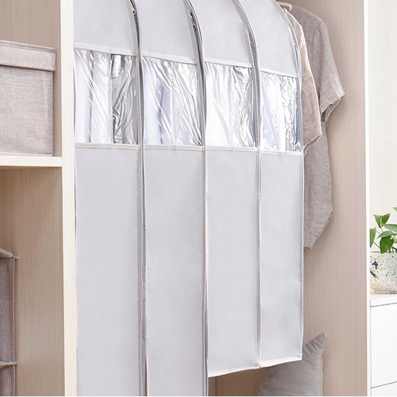 Anzugsäcke zur Schrankaufbewahrung, mottensicher, mit Reißverschluss, transparenr-Abdeckung für Kleidung, Mäntel, Jacken, Hemden (Farbe: Pink, Größe: 57 x 20 x 110 cm) (Grau 57 x 20 x 90 cm)