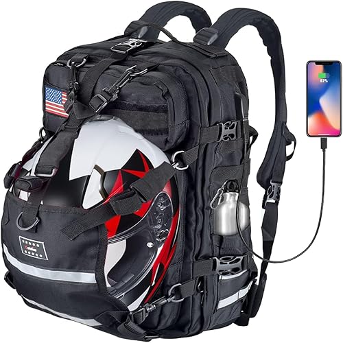 Sresk Mochila de motocicleta, mochila de casco de motocicleta para hombre, mochila Molle de gran capacidad con puerto de carga USB, resistente al