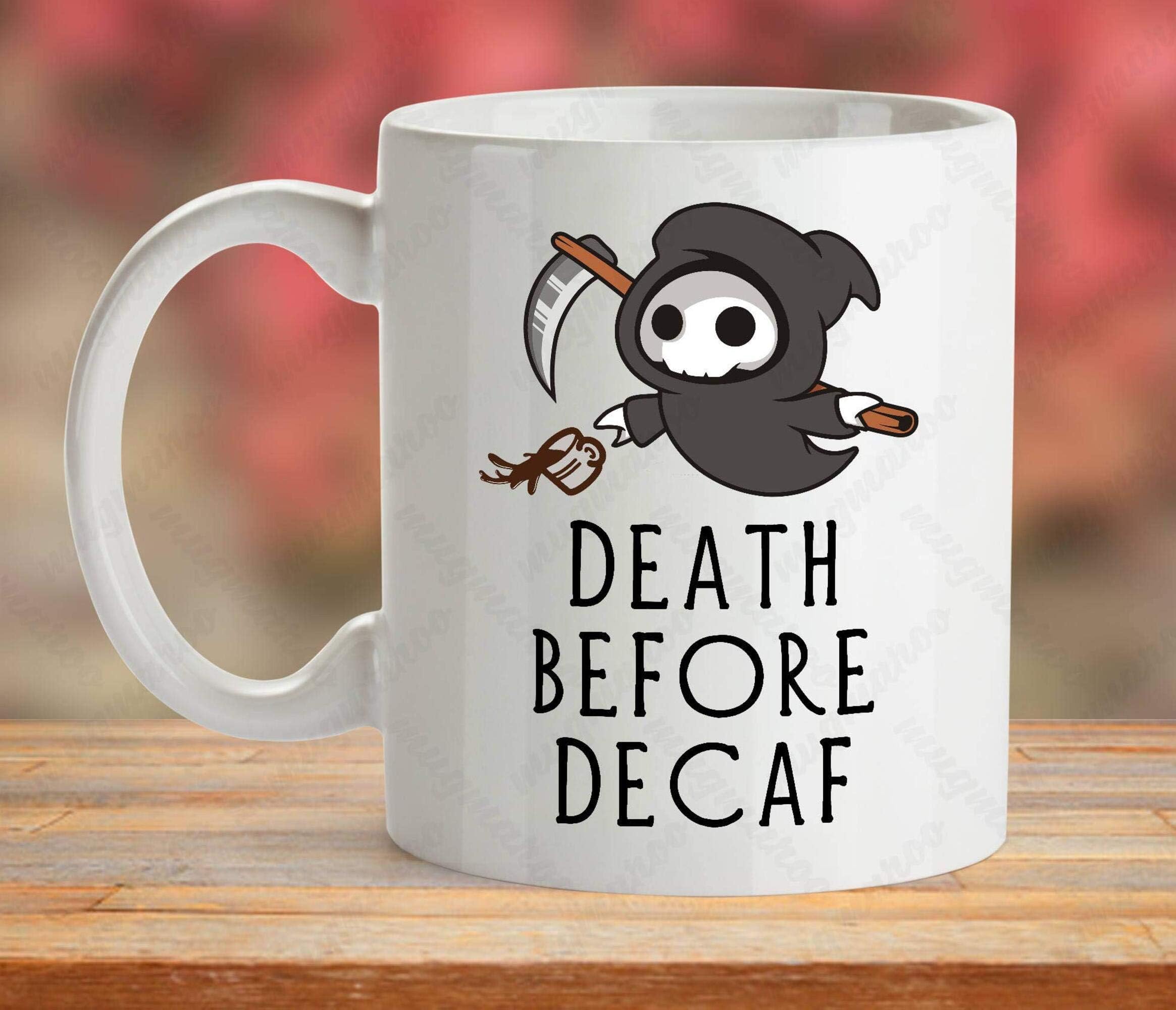 Death Before Decaf Mug, Grim Reaper Mug, Skull Death Reaper Cup, Fun Coffee Mug, Halloween Mug, Spooky Cup, for Macabre Lover 2X7GNL
