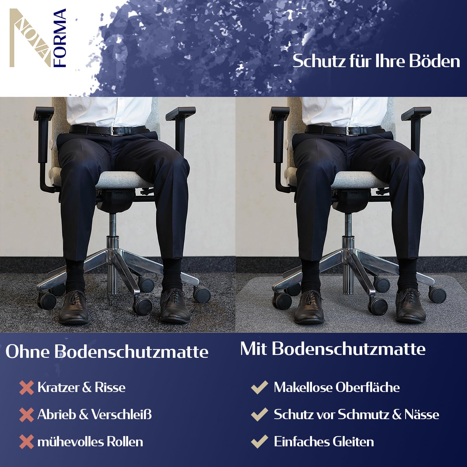 Bodenschutzmatte DURA-MAT aus Polycarbonat für Teppichböden (90x120 cm) | transparente Stuhlmatte - robuste Bürostuhl Unterlage für zuverlässigen Bodenschutz - Stuhlunterlage für Zuhause & Büro