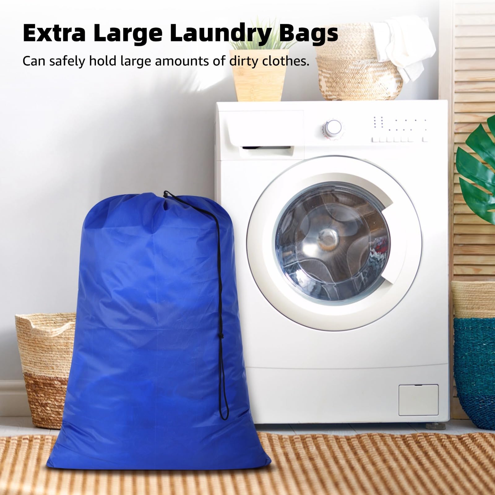12 grandi sacchetti per bucato in tessuto Oxford con coulisse, blu per vestiti sporchi, ideali per casa, viaggi, campeggio, 60 x 90 cm