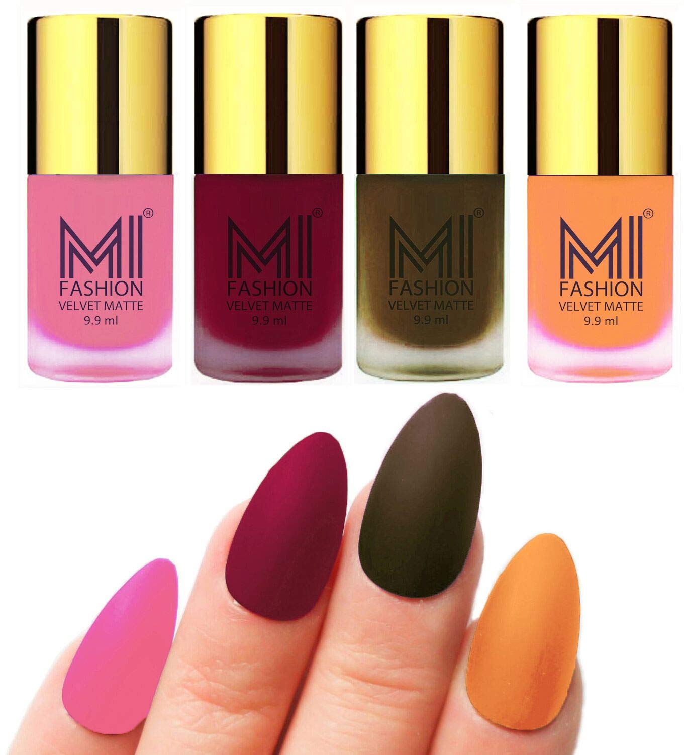 MI FASHION Velvet Matte Nail Polish Combo Pack Trendy And Stylish Colours 9.9ml Baby Pink, Mauve, Olive Brown, Saffron Orange (Pack Of-4)-image-29