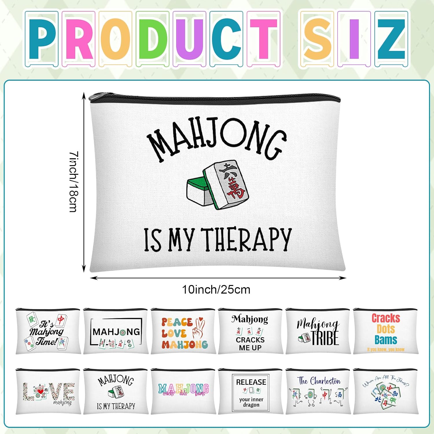 Shinylin 12 Pcs Mahjong Cosmetic Bag Gifts for Women Cute Mahjong Makeup Bag Mah Jong Tile Zippered Pouch Party Favors Supplies for Lover Player Valentine's Birthday Mother's Day Mah Jong Accessories image 2