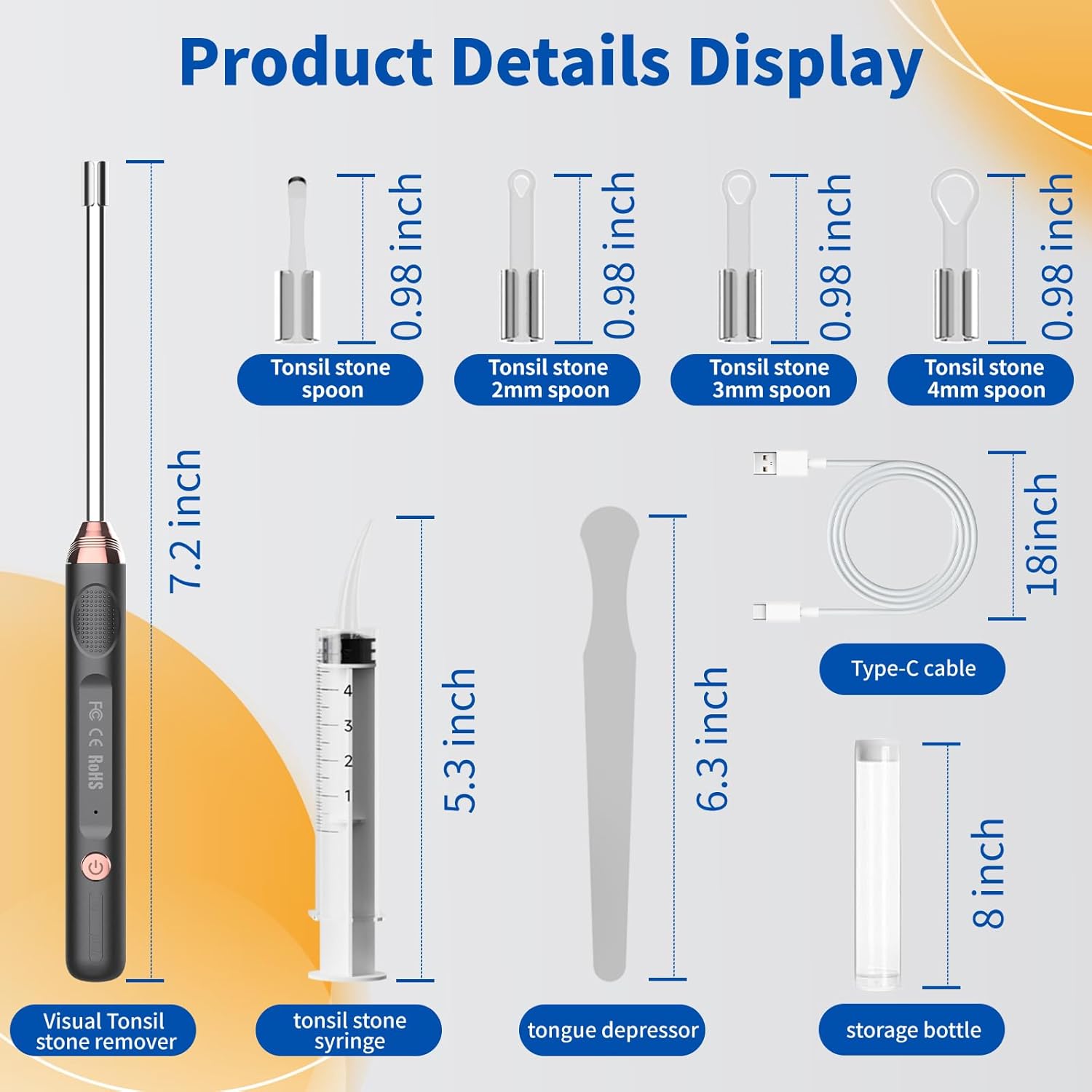 Tonsil Stone Remover with Camera，Tonsil Stone Removal Tool with LED Light，TonsilCleaner for Tonsil Stone Removal，Tonsillolith Removal Tool with 4 Head ，Attachments for iOS & Android (Black and Gold)