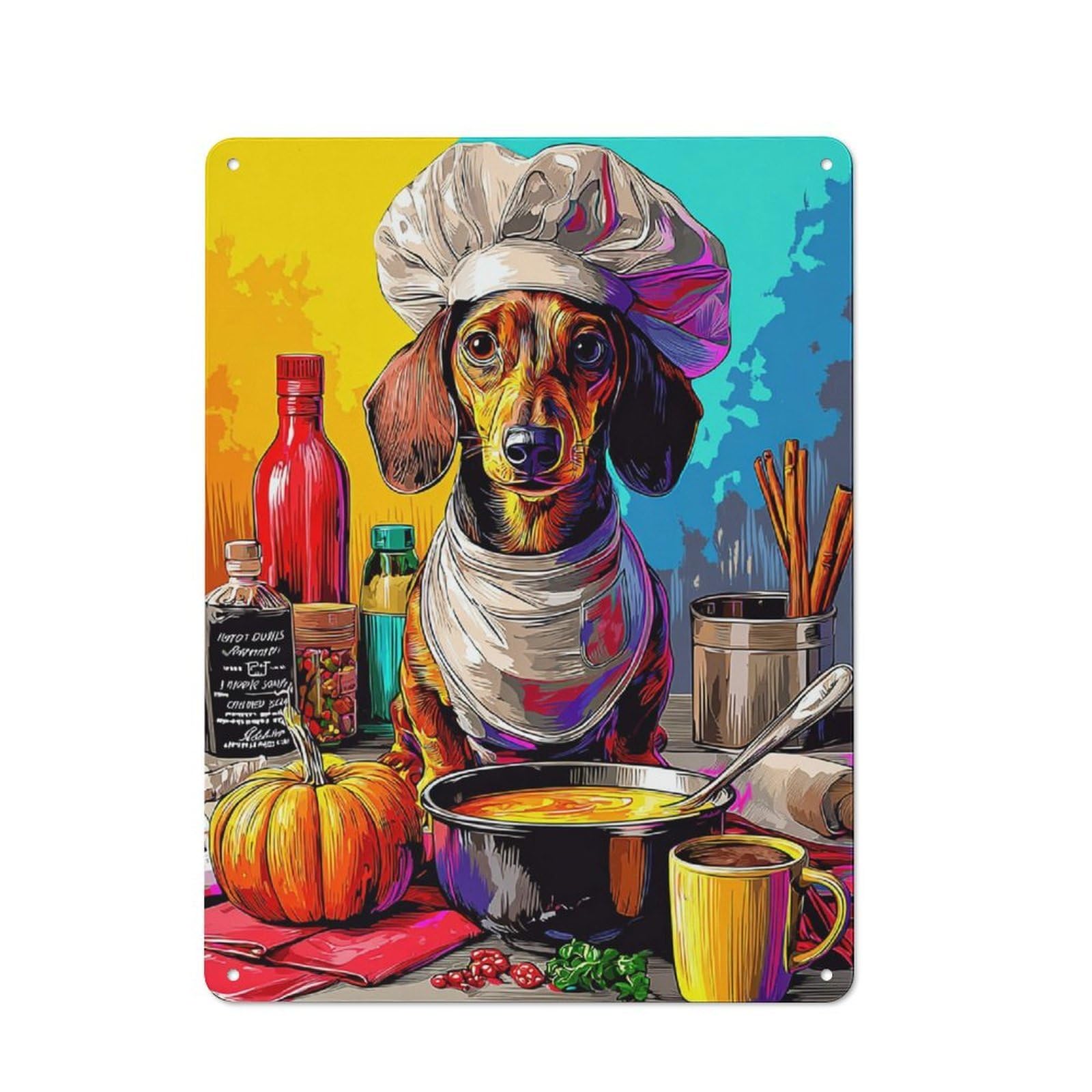 Junmoney Dog Chef's Autumn Soup Delight Metal Wall Sign 40X30cm Featuring For Bar Or Restaurant, For Themed Interiors In Bars And Restaurants