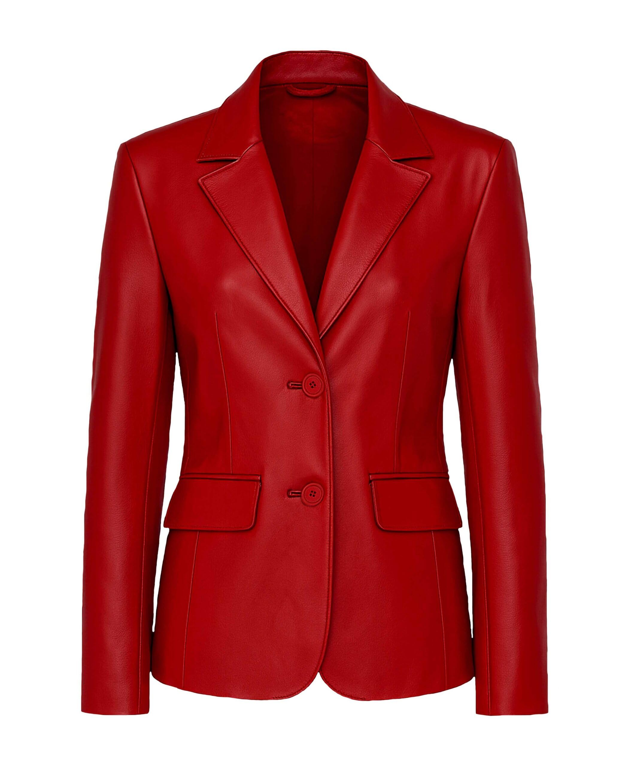 Women's Lambskin Leather Blazer Jacket - 2-Button Casual Sports Style Blazer Leather Coats for Women
