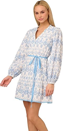Adrianna Papell Day Women's Flounce Hem Short Dress, Light Blue/Ivory, 24