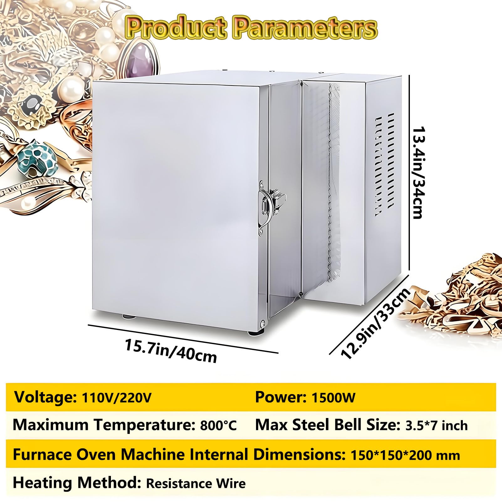 1500 W Forno a Muffola da Laboratorio per Ceramica, con Display della Temperatura e Temperatura Massima di 800 °C (1472 °F) per Creazione di Gioielli e Fusione di Metalli