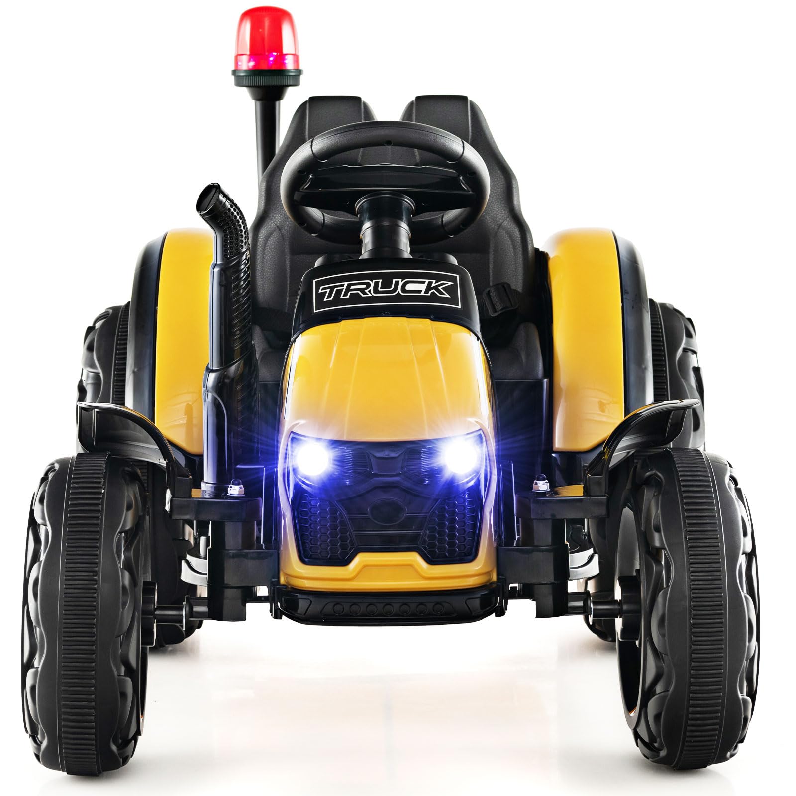 RELAX4LIFE 2 in 1 Trattore Elettrico con Rimorchio Rimovibile/Go Kart Elettrico, con Telecomando e Cinture a 2 Punti, Musica, Luci, Allarme, Carico di 30 kg,Per Bambini 3-8 Anni,151x68x70 m (Giallo)