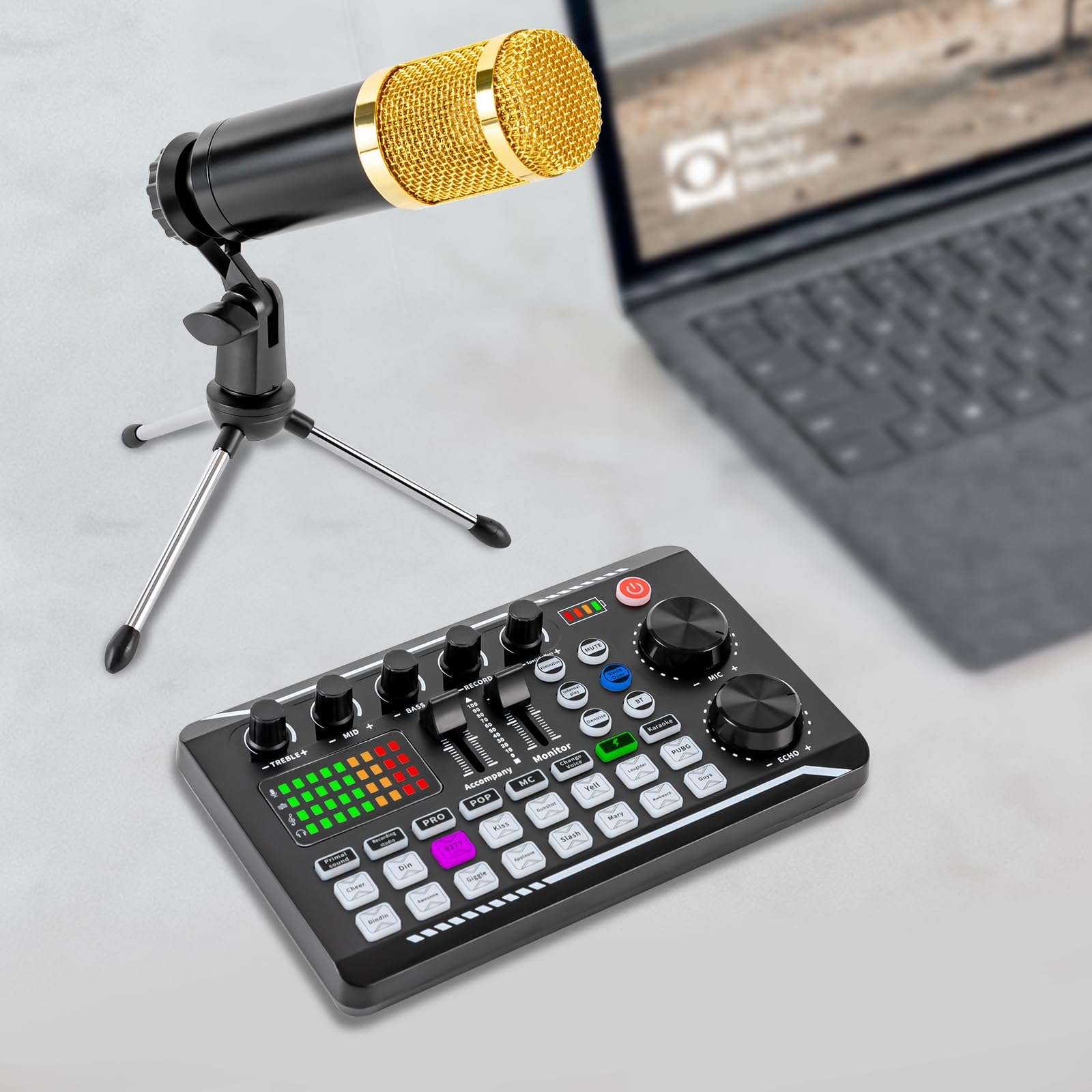 Professioneller Audio Mixer mit Mikrofon Mischpulte, Mehreren Soundeffekten, Kompatibel mit PC und Mac, Mobiltelefone, Soundboard für Aufnahme, Spiele, Podcasts, DJs