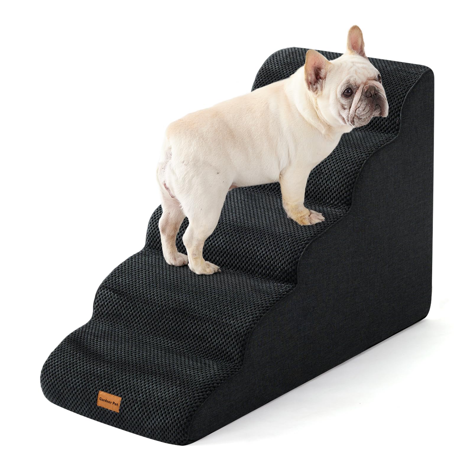 Gardner Pet Scala per Cani Piccoli 58cm, 5 Gradini, Rampina in Schiuma con Rivestimento Antiscivolo e Impermeabile per Letto, Divano e Auto, Grigio scuro