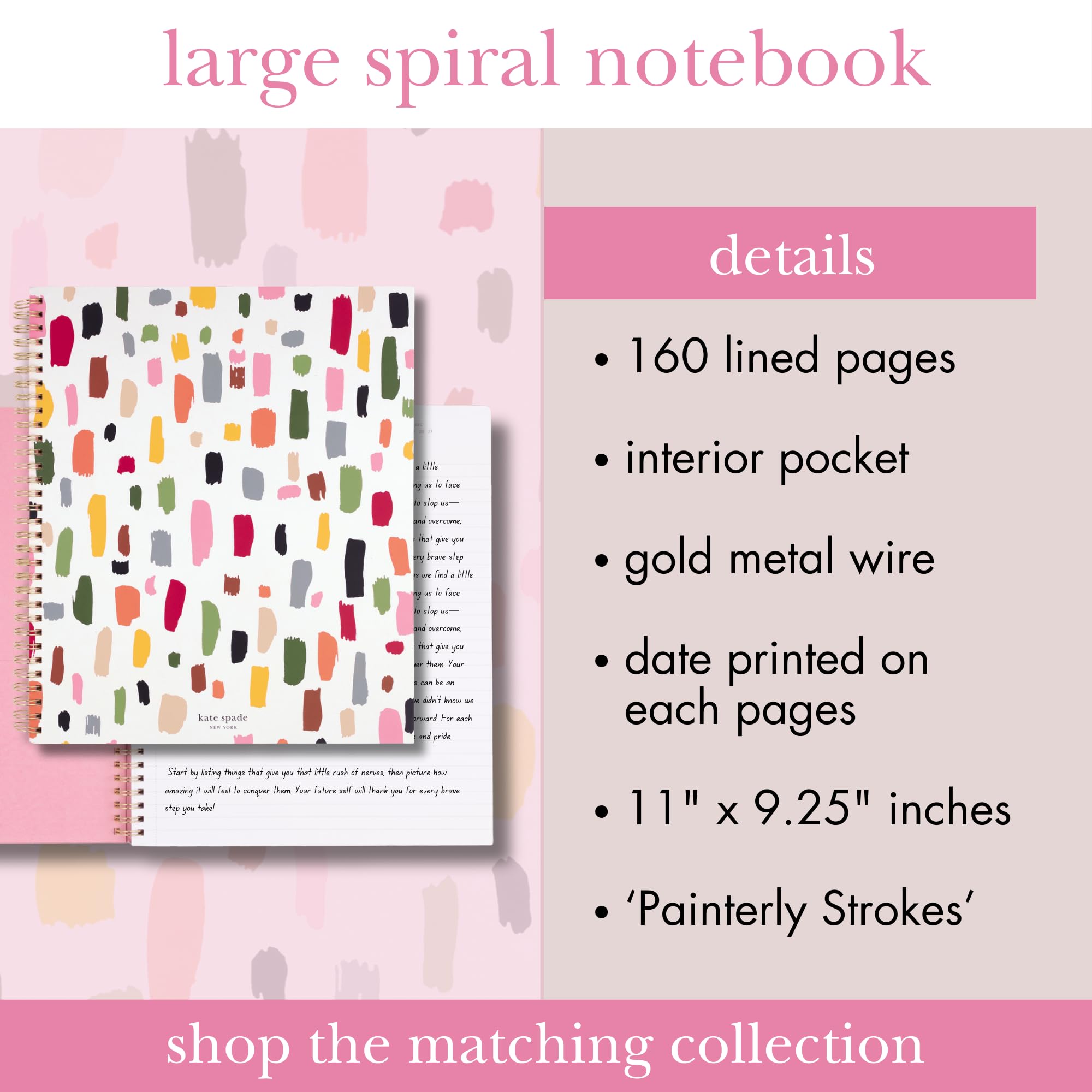 kate spade new york Large College Ruled Notebook, 11" x 9.5" Spiral Notebook with 160 Pages, Painterly Strokes - Image 4
