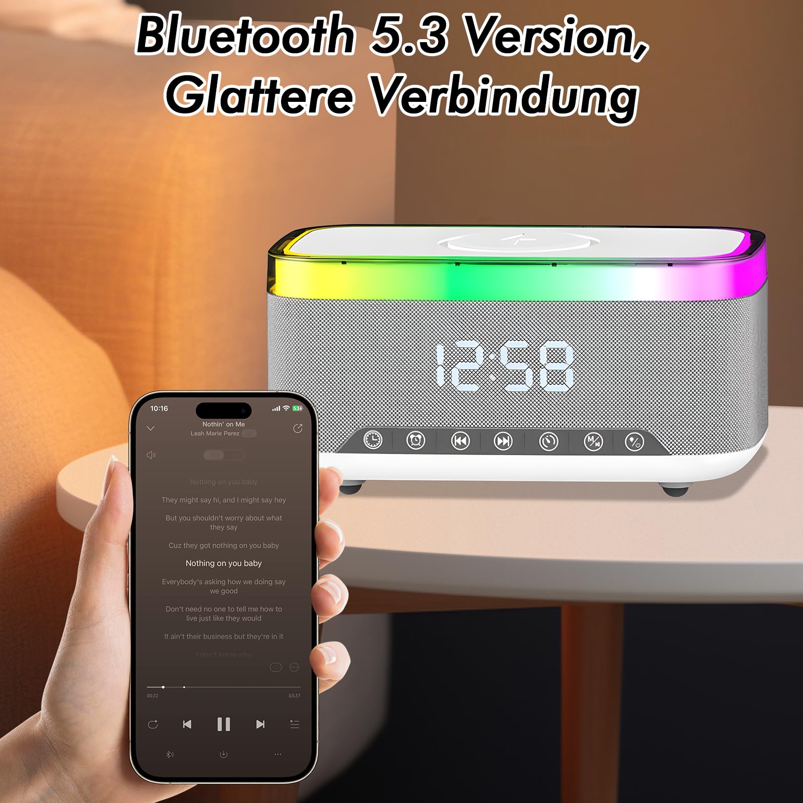 Radio wecker Digital mit Ladestation, 15W Fast Wireless Charger, Digitaler Radiowecker mit Bluetooth Lautsprecher, 13 LED-Leuchten, USB-Kabelloser Ladegerät, FM-Radio, Smart Wecker mit ladefunktion