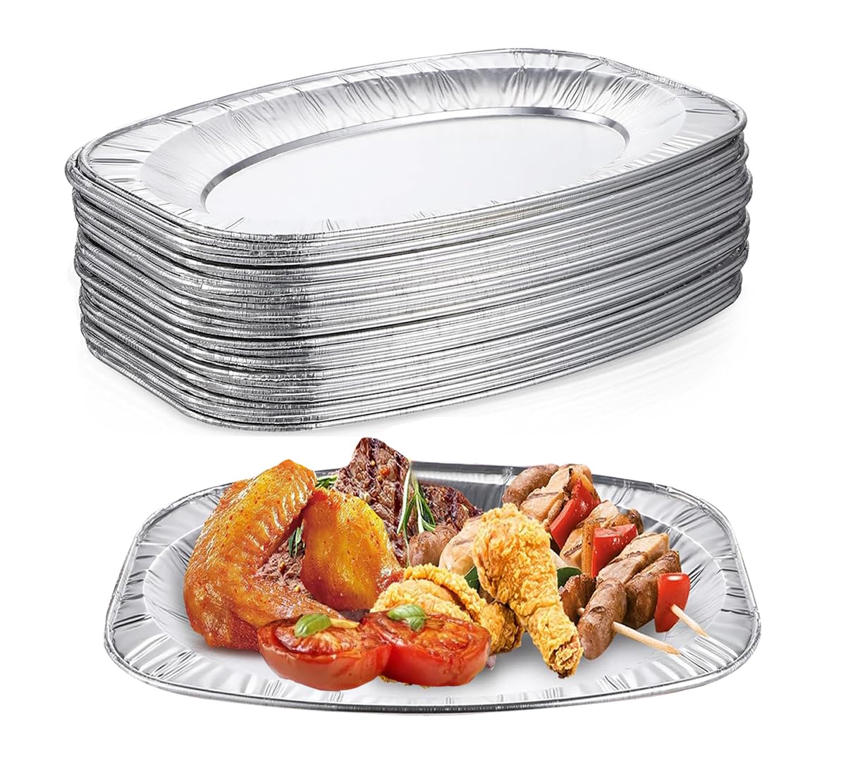 Best House Large Aluminium Foil Serving Platters, Oval Aluminium Foil Food Containers Serving Trays Dish (L 54.7 X W 36 X H 3 CM) (Pack of 5)