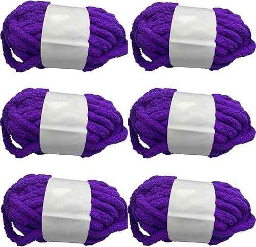 Ovillo grueso de felpilla suave, 48 onzas, color morado oscuro, paquete de 6 hilos para tejer con brazos, acogedores, grandes, gruesos, jumbo,