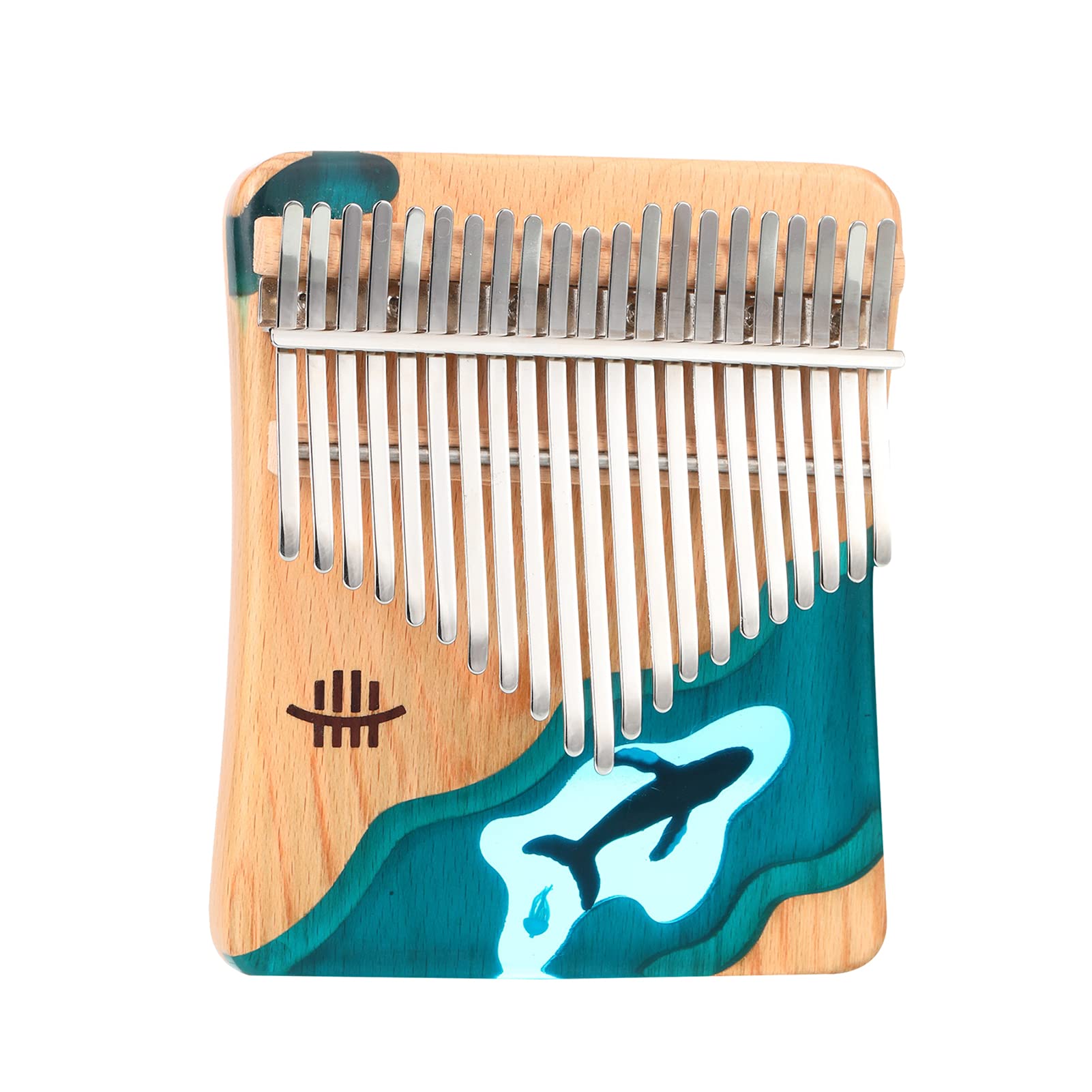 Hluru 21 Keys Kalimba Piano Beech Wood Thumb Finger Piano Musical Instrument Blue Ocean Whale Pattern for Kids Adults Beginners with Tuning Hammer Songbook