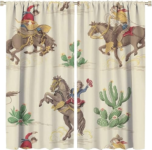 Cortina opaca de vaquero para ventana, estilo retro, del desierto occidental, para ventana, equitación, caballo, águila india, para dormitorio, sala