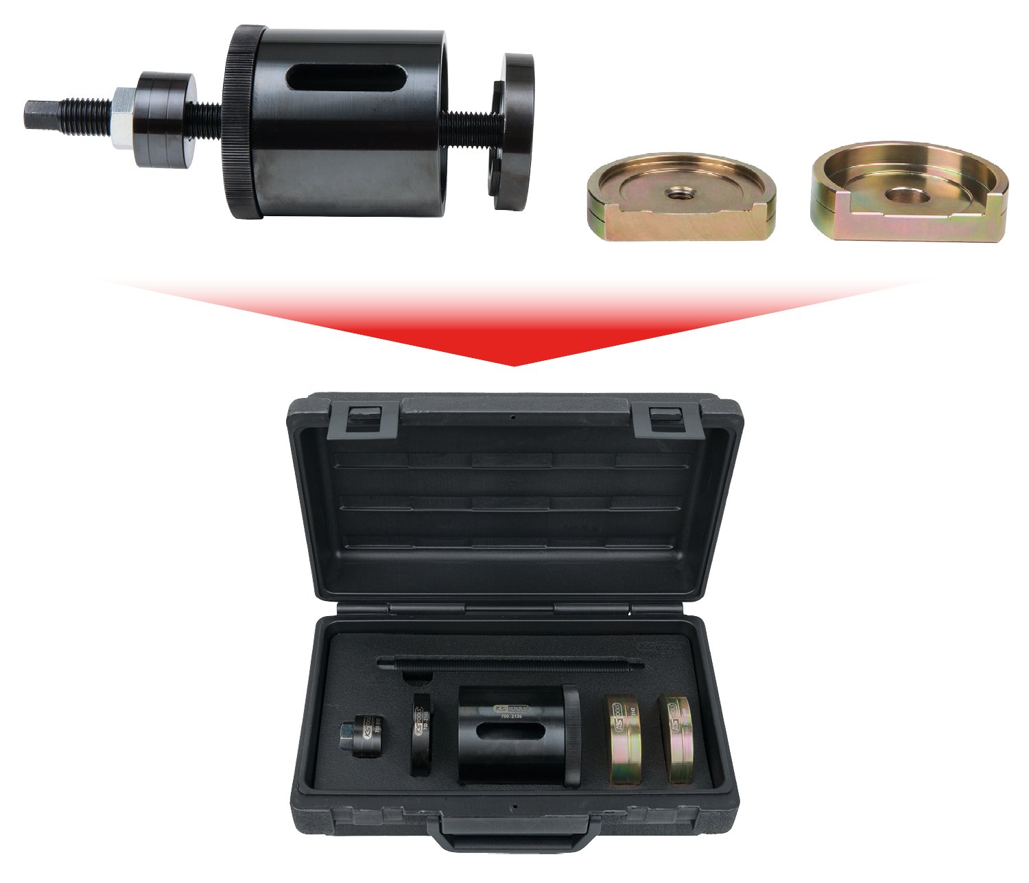 KS Tools 700.2135 Juego de herramientas de silentblock para BMW y eje delantero del Mini, 7 pzs