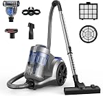 1700W Nettoyeur à vide, 45Kpa Nettoyant à vide sans sac, filtration multi-cyclonique, 2 Anti-allergène HEPA Filtres, 3.5QT Dust Cup, 4 Outils, Aspirateur cordé pour plancher dur, Tapis, Cheveux d'animaux, Marine