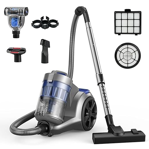 Aspiron 1700W Canister Vacuum Cleaner, 45Kpa Bagless Vacuum Cleaner, Multi-Cyclonic Filtration, 2 Anti-Allergen HEPA Filters, 3.5QT Dust Cup, 4 Tools, Corded Vacuum for Hard Floor, Pet Hair, Sapphire