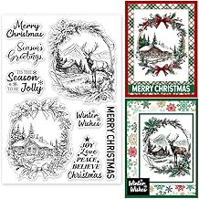 GLOBLELAND Christmas Landscape Clear Silicone Stamps for DIY Card Making 21×14.8cm Reindeer Cabin Silicone Transparent Stamp Seal Winter Decorative Clear Stamps for Scrapbooking Photo Album Journal