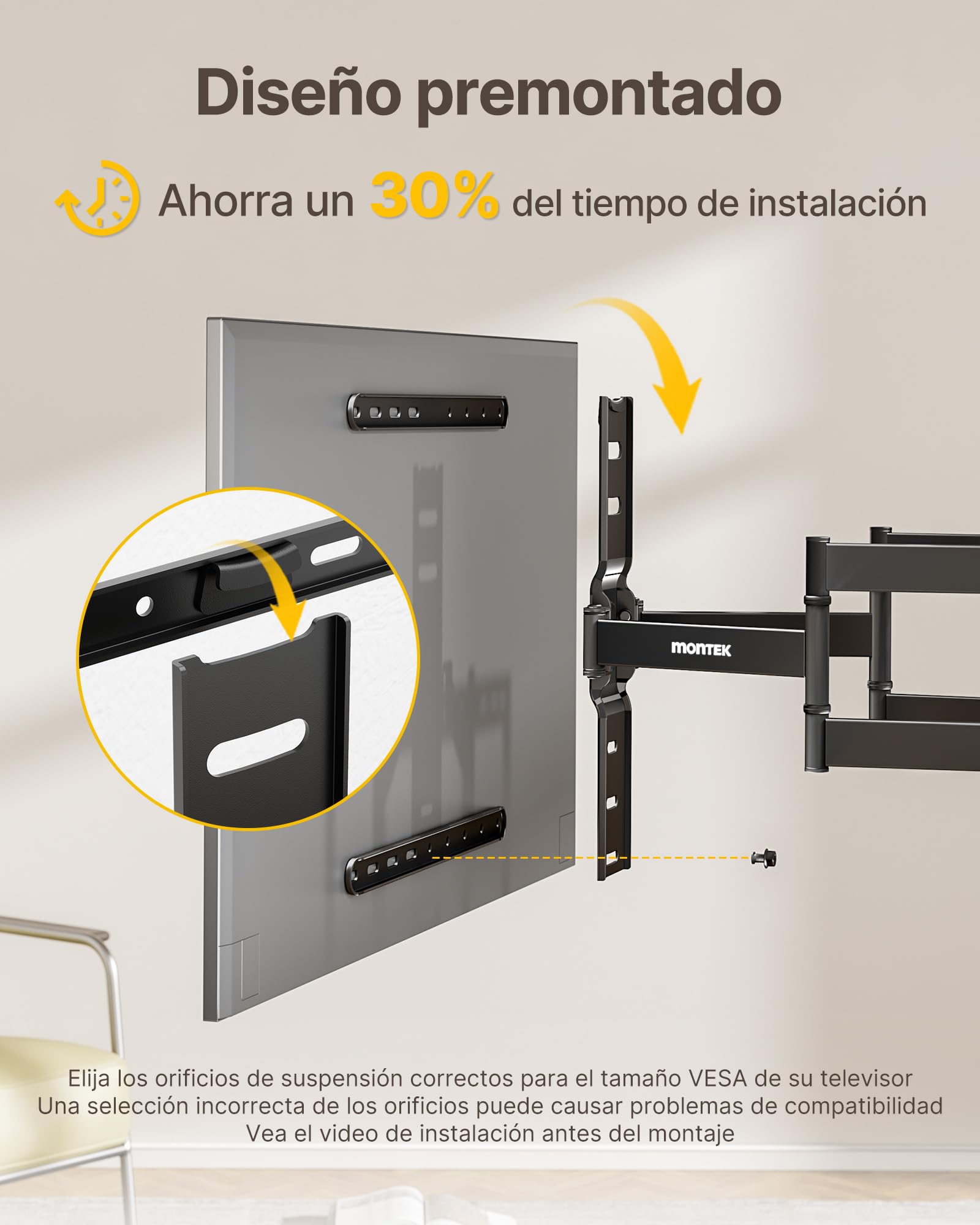 monTEK Slim - Soporte de pared para televisores de 37 a 75 pulgadas (hasta 60 kg, máx. VESA 400 x 400) | Soporte de TV de 1,1 pulgadas, orientable, inclinable y extensible, totalmente móvil, 4 posiciones de carga, fácil montaje