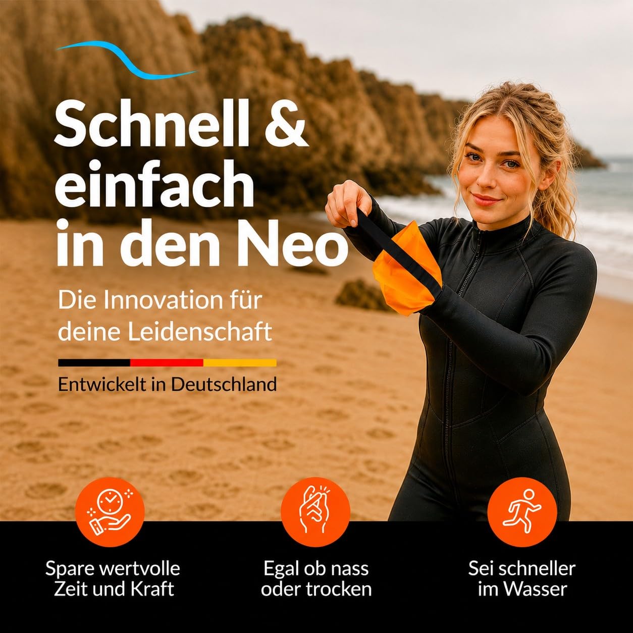 Neoprenanzug schnell und einfach anziehen | optimal beim Kiten, Triathlon, Schwimmen, Surfen, Tauchen | Anziehhilfe für Deinen Neoprenanzug | hervorragend auch für Damen & Kinder