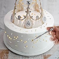 Vista 3 de Kasvan Gránulos de azúcar dorados y plateados, perlas de caramelo comestibles con bolígrafo espolvoreador de 4 garras, 8.32 onzas, paquete de caja