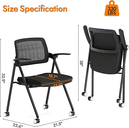 Miniatura 2 de FYLICA Silla de oficina apilable y plegable, silla de escritorio plegable con reposabrazos abatibles, malla transpirable, cojín de asiento grueso y