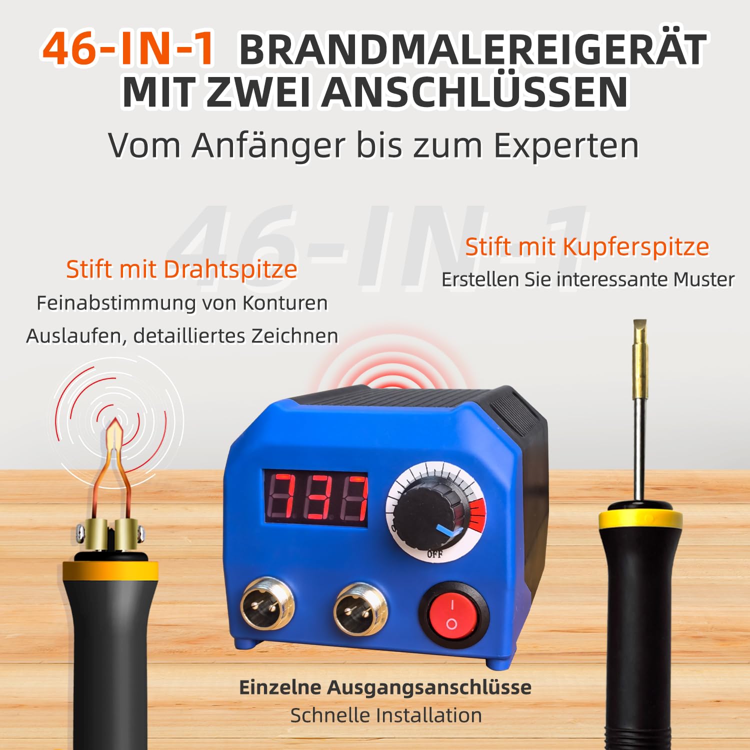 FIRElood LH55-T2-NS2 Holzverbrennungsset, Brandmalerei-Holzverbrennungswerkzeug-Set mit Brandmalerei-Maschine, 33 Drahtspitzen, 2 Holzverbrennungsstifte, einstellbare Temperatur 250–700 ℃
