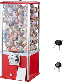VEVOR Gumball Machine for Kids, 25" Height Home Vending Machine, PS Bouncy Balls Dispenser, Hold 230 Capsule Toys, Rectangle Bubble Gum Machine for Game Stores, Coin Operated Gumball Bank, Red
