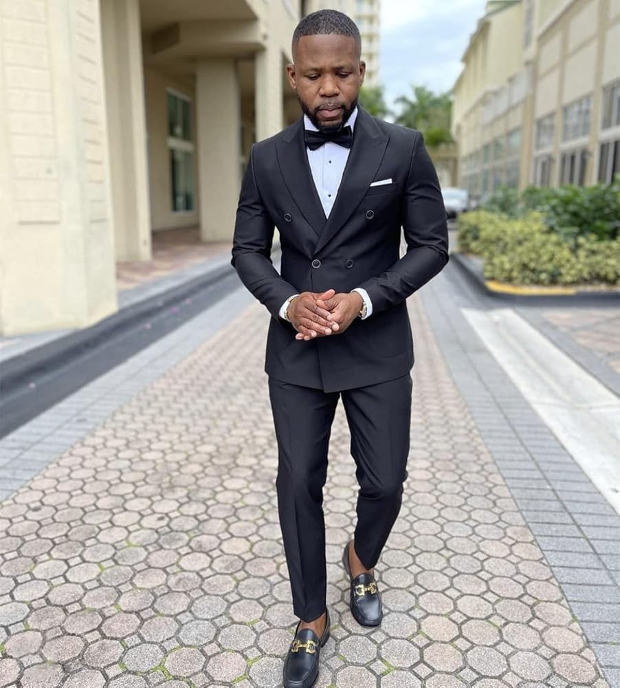 Mrjitor Men's Two Pieces Peak Lapel Tuxedo Formal Casual Party Suit with  Double Breasted Buttons Black at Amazon Men's Clothing store