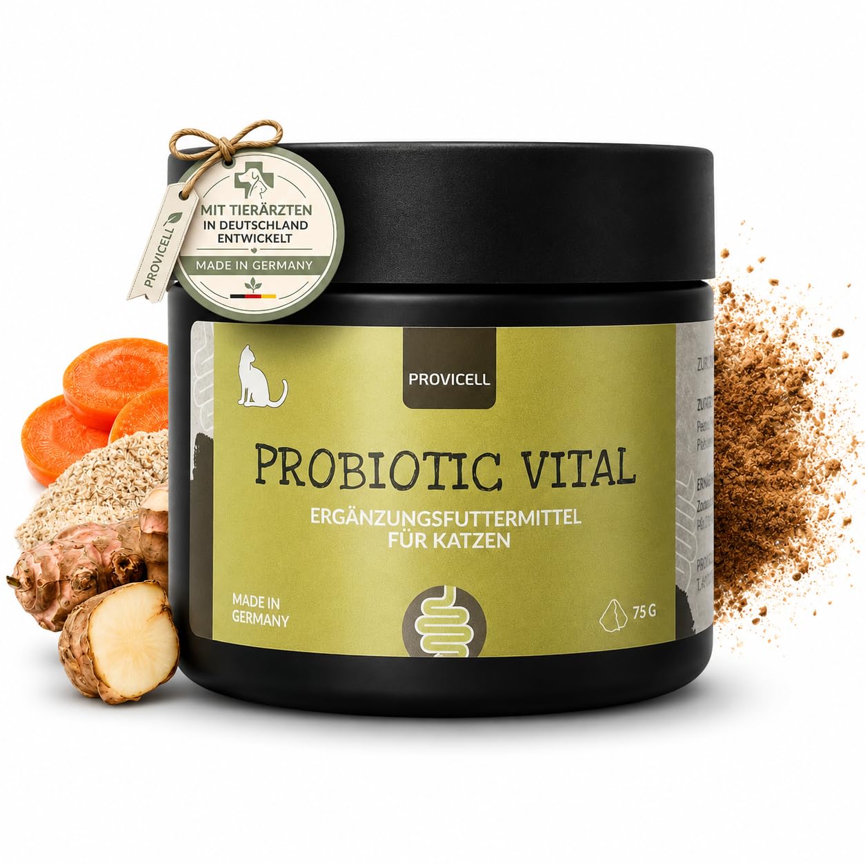 Probiotic Vital Katze - Probiotika & Präbiotika Pulver für Katzen 75g – Unterstützt die Normale Verdauung – Nur 1 Bakterienstamm & Ballaststoffe - Mit Tierärzten in Deutschland entwickelt