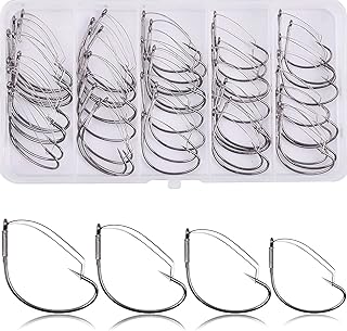 Wacky Weedless Fishing Hooks - 50pcs/Box Wacky Worm Hook with Weed Guard Wide Gap Fishing Hook Stainless Steel Fishing Hooks for Soft Worm Baits