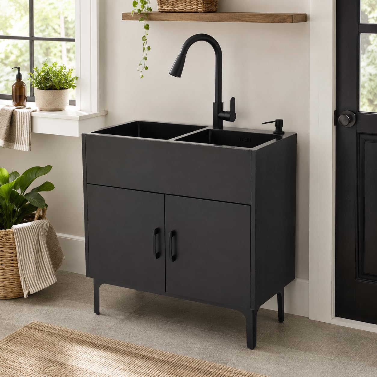 Spüle mit Unterschrank 75 x 41 x 78 cm Outdoor Küche | Küchenspüle mit ausziehbarem Wasserhahn, Spültisch freistehend Edelstahl für Küche, Garten und Gastronomie