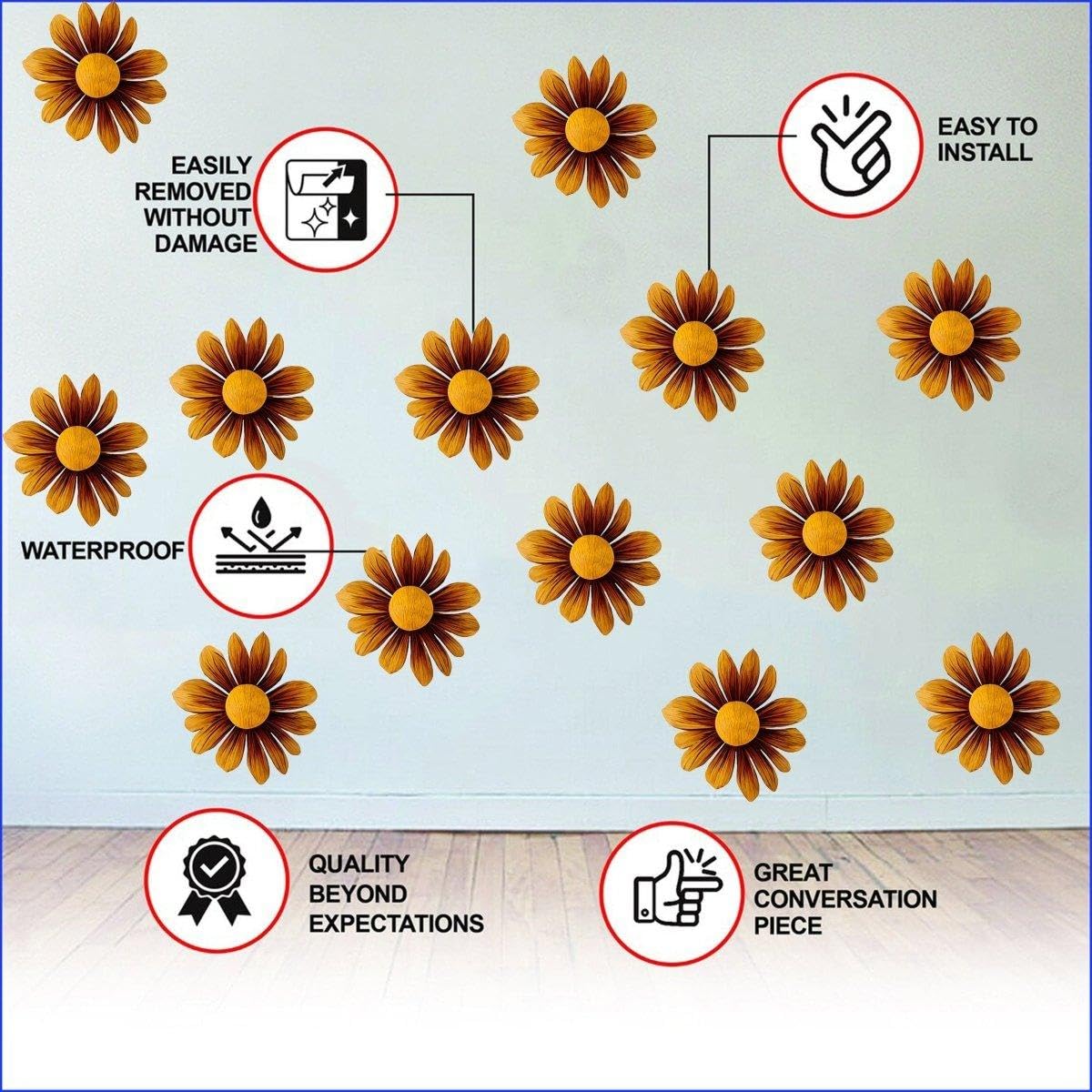 Boho Blossom Daisy Stickers muraux décoratifs Motif branche d'arbre Art 20