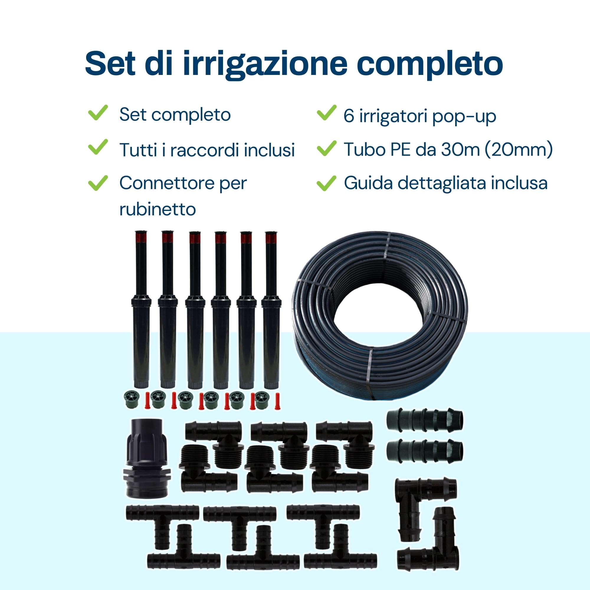 BluNature Irrigatore Pop-Up per Giardino - Kit Sistema di Irrigazione a Spruzzo per Prati fino a 70m²