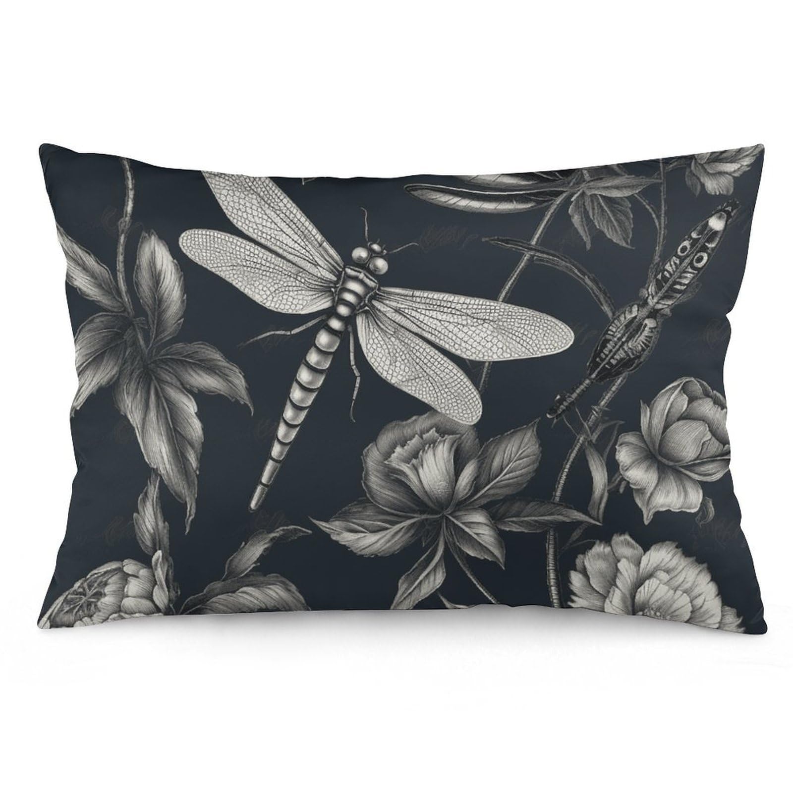 NTVOWPZO 2 Pack Decoration Throw Pillow Covers 20"x30" Pillowcases Covers Black Flowers and Dragonfly Pillowcases Modern Farmhouse Home Decor Sofa Cushions Covers for Couch Bed Living Room
