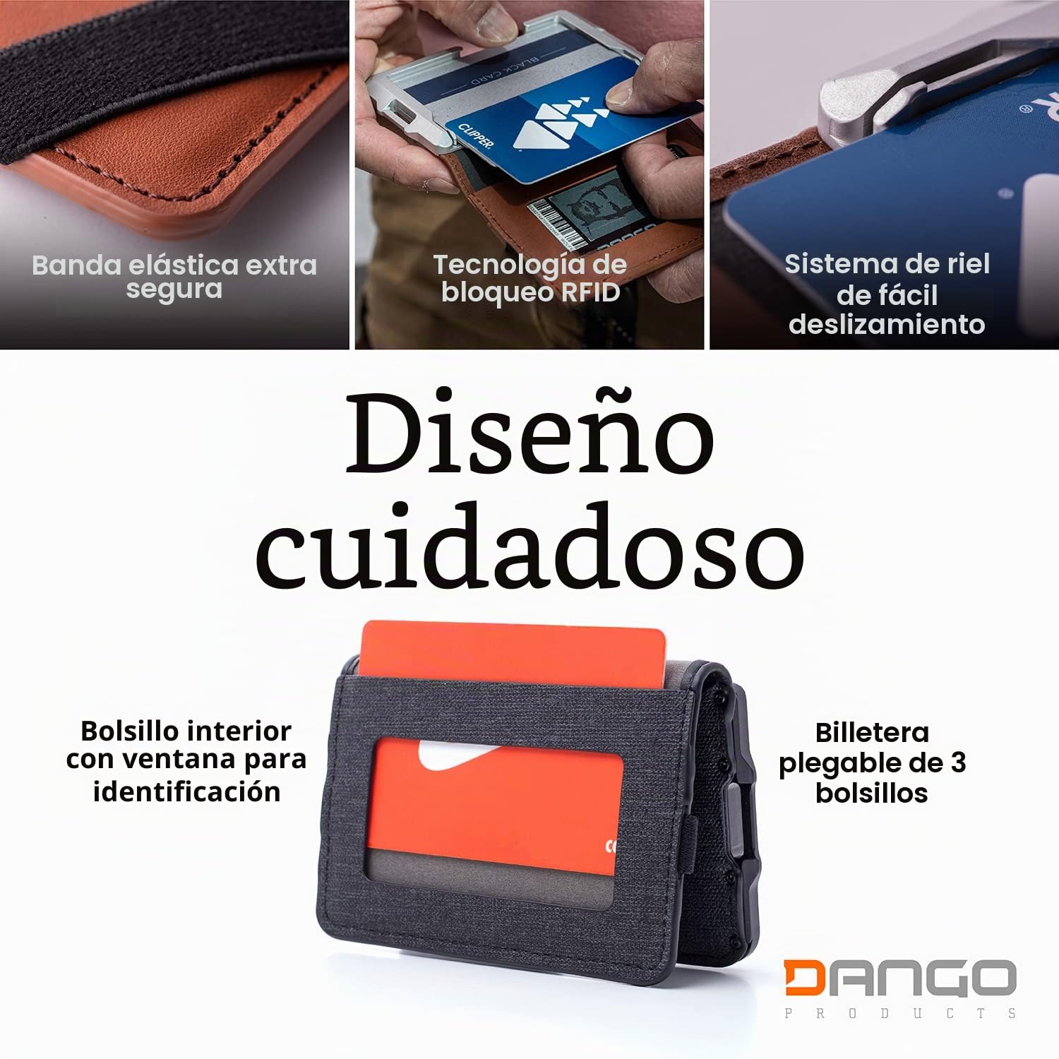Dango - Cartera Minimalista Delgada para Hombre, Bloqueo RFID, Plegable