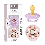 BIBS Studio Soother 2-Pack, BPA Free Dummy Pacifier, Round Nipple. Natural Rubber Latex, Made in Denmark, Size 2 (6-18 Months), Violet Sky/Petal